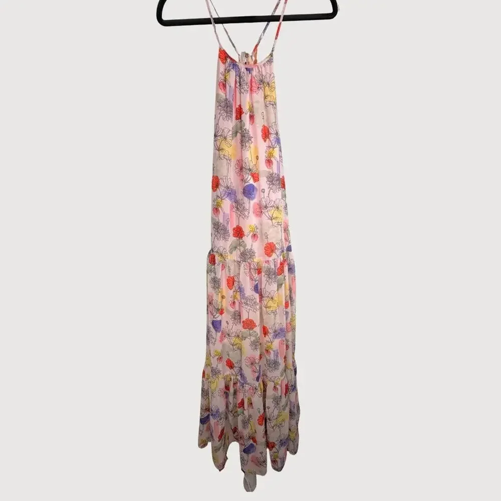 NSR Sofia Tiered Floral Maxi Dress M Blush Pastel Halter Cottagecore Spring - Picture 2 of 7